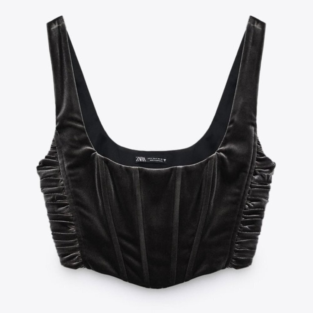Zara Black Velvet Crop Top